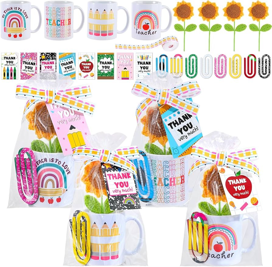 4 Sets Teacher Appreciation Gifts Bulk Include Ceramic Coffee Mugs Jumbo Paper Clips Back to Scho... | Amazon (US)