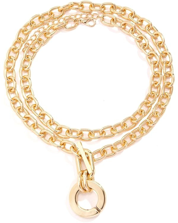 Statement Thick Chunky Silver/14K Gold Plated Cuban Chain Layered Paperclip Necklaces for Women,B... | Amazon (US)