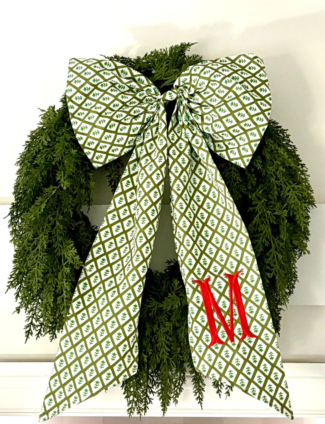 Monogram Christmas Bow Sash, Wreath Bow, Door Decor, Oversized Bow - Etsy | Etsy (US)