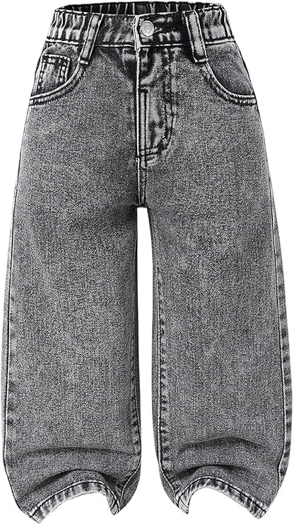 Floerns Toddler Girl's Wide Leg Elastic Waist Button Baggy Jeans Solid Casual Denim Pants | Amazon (US)