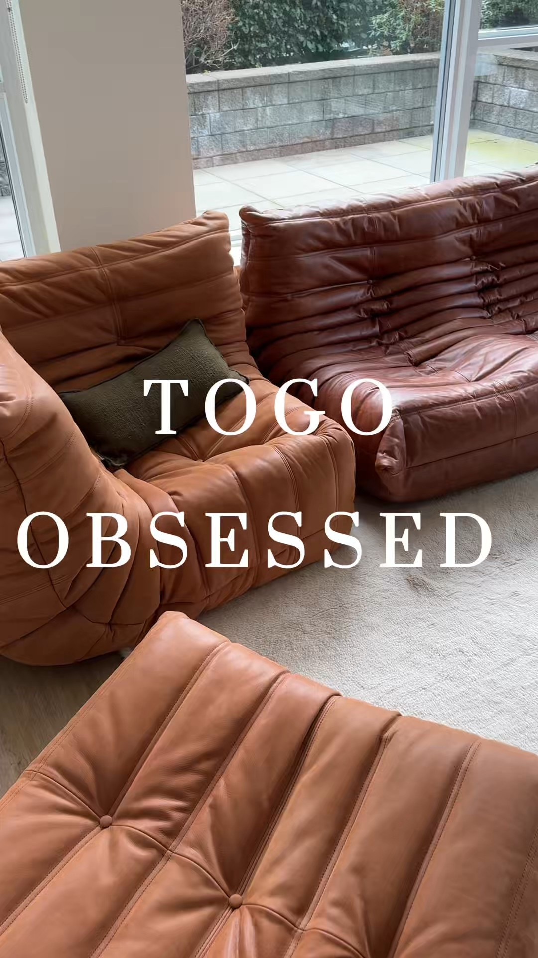 Manhattan home design Michel Ducaroy Portside 2-Seater loveseat + leather corner seat + leather ottoman.
Togo style couches in antique brown & antique light brown premium aniline leather. 

#LTKstorytime #LTKHome #LTKmomlife