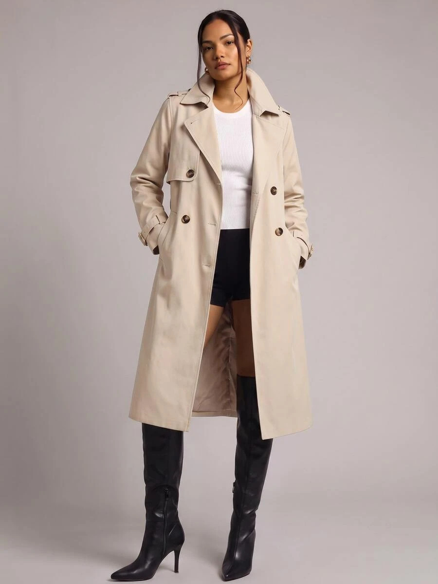 YARNWELL Women's Long Lightweight Trench Coat With Pockets – Classic Everyday Jacket, Versatile Essential For Office, Work & Travel | SHEIN