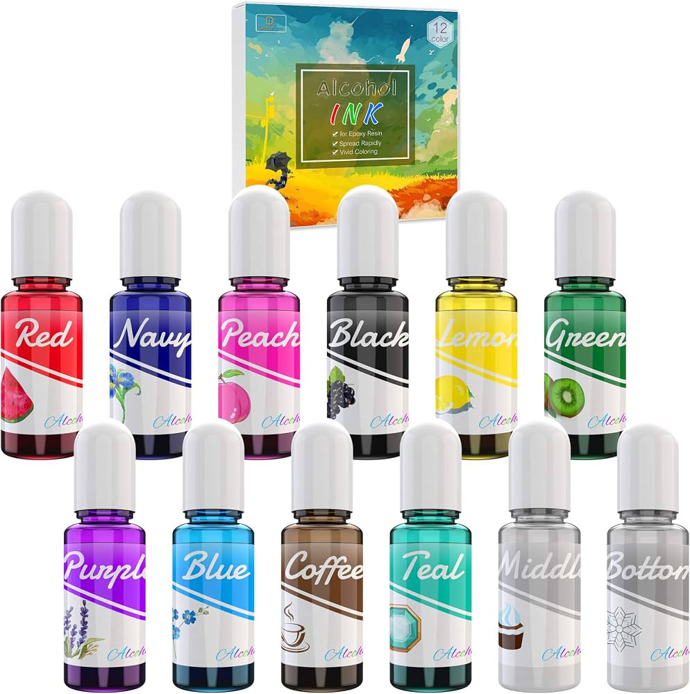 Alkohol Tinte Set - 12 Farben Alcohol Ink zur Epoxidharz Malerei, Petrischalen Herstellung, Harz ... | Amazon (DE)