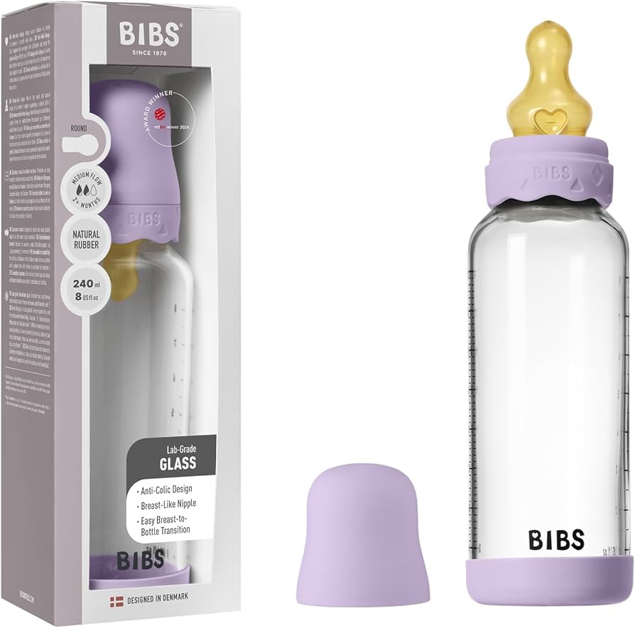 BIBS Boheme Baby Glass Bottle 8 oz /240 ml. Anti-Colic. Round Natural Rubber Latex Nipple. Suppor... | Amazon (US)