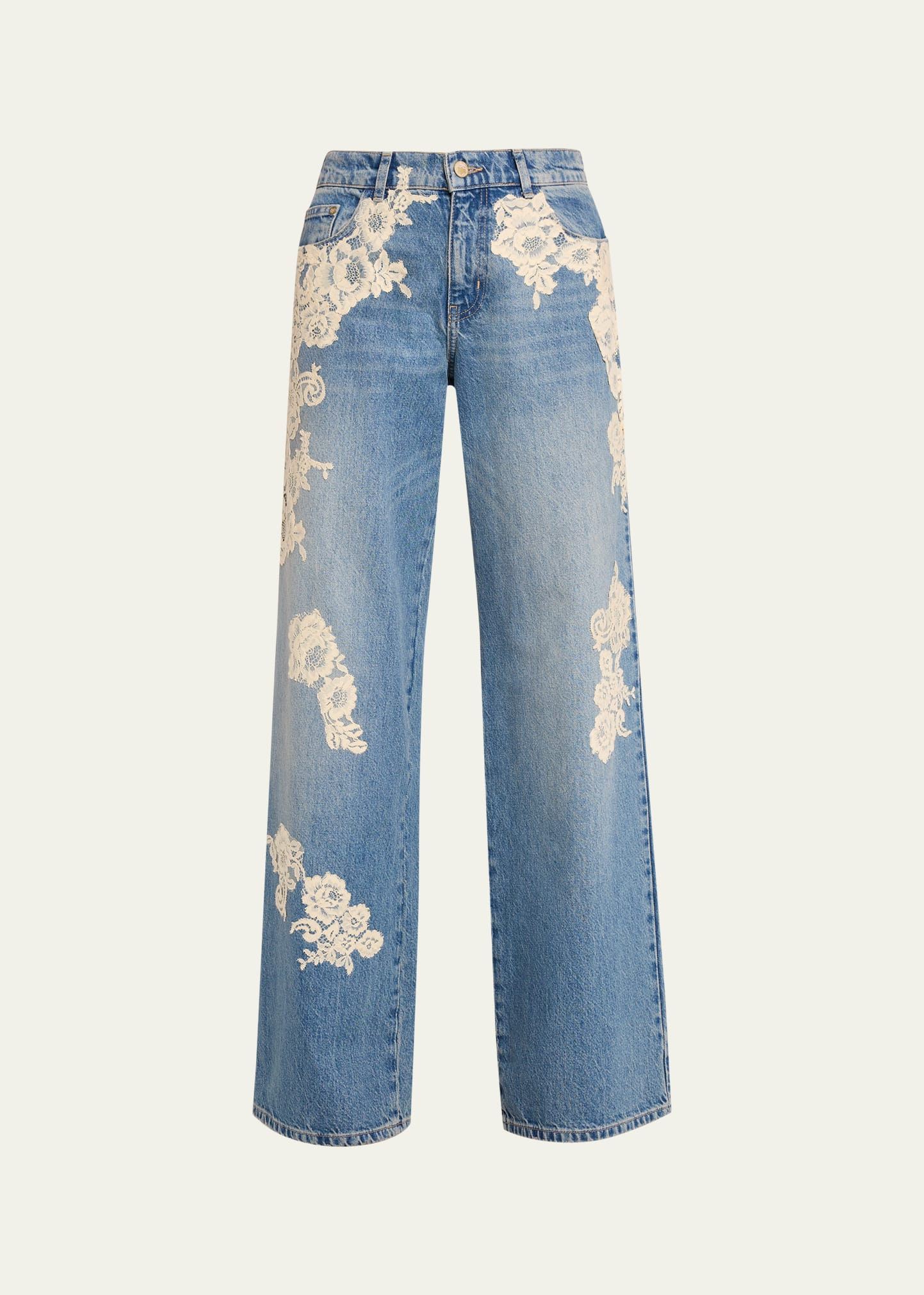 LoveShackFancy Bambie Lace Applique Jeans | Bergdorf Goodman