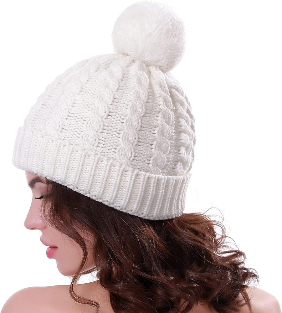 Women's Winter Beanie Warm Fleece Lining - Thick Slouchy Cable Knit Skull Hat Ski Cap | Amazon (US)