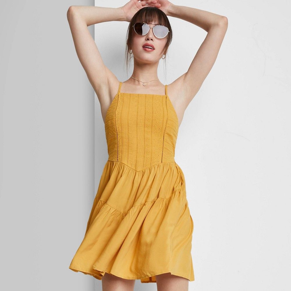 Women's Sleeveless Tiered Skater Dress - Wild Fable Mustard L | Target
