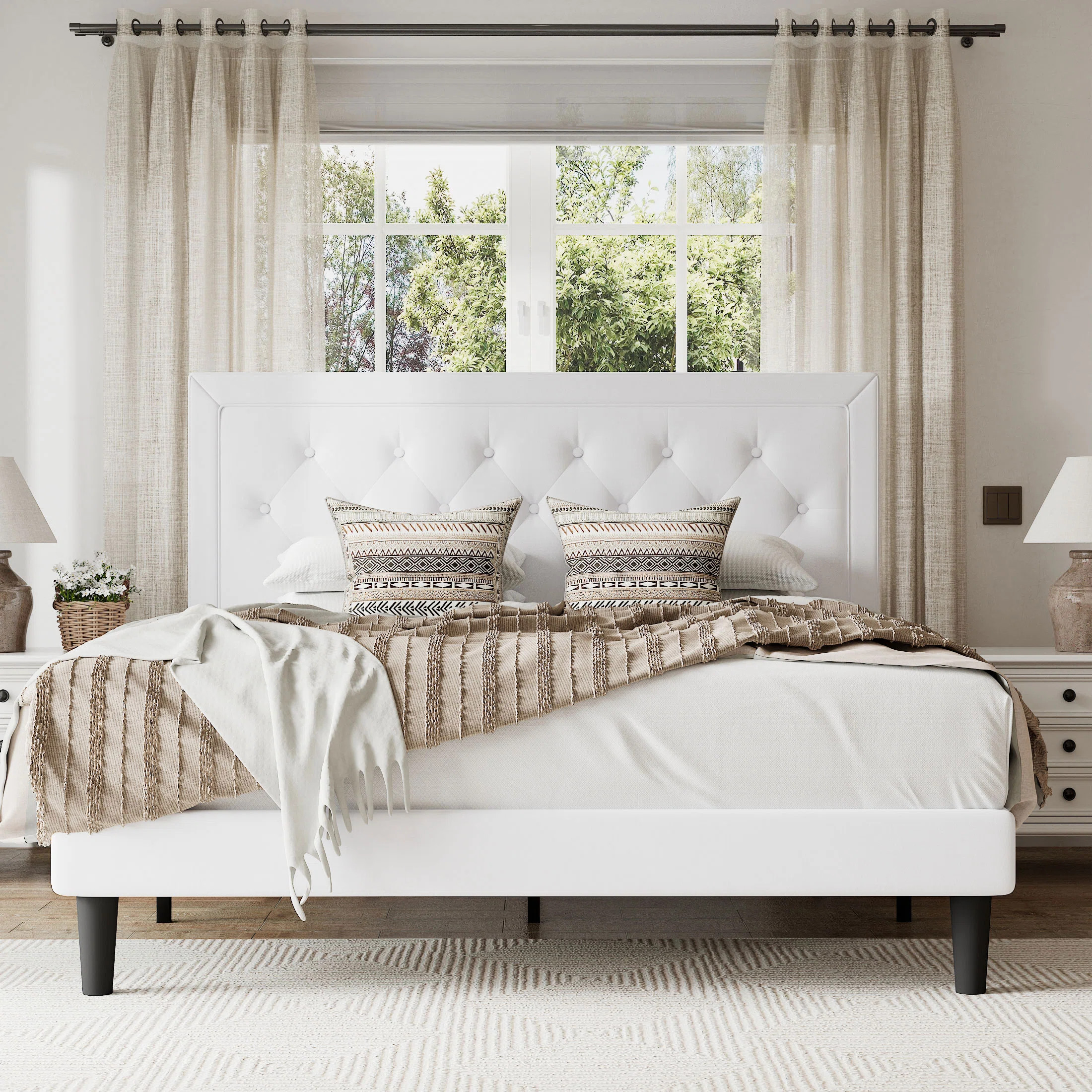 Hegg Linen Tufted Upholstered Platform Bed with Wood Slats Headboard Included | Wayfair North America