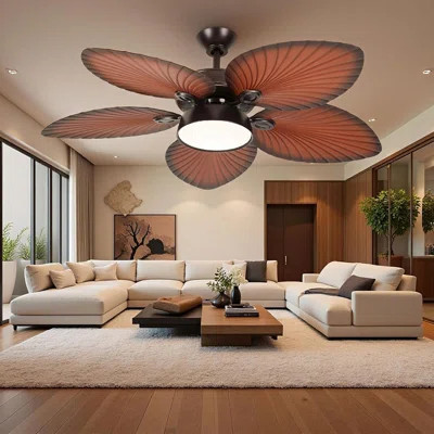 52" Tropical Ceiling Fan With Light And Remote, LED Tri-Color Temperature, 5 Blade Ceiling Fans Reversible 6 Speeds W/Quiet DC Motor, 6'' And 12'' Dow | Wayfair North America