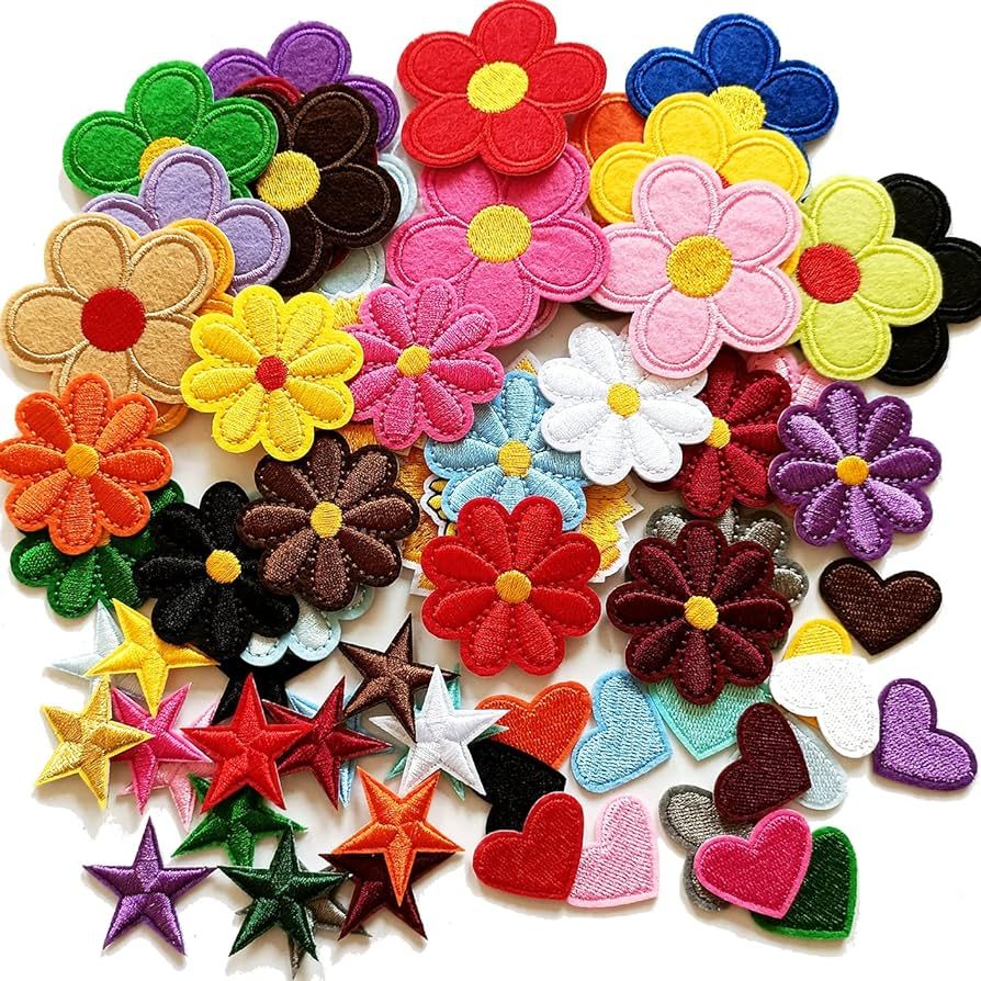 70 Pcs Embroidered Iron on Patches for Clothing Assorted Styles Flower Heart Star Applique Patche... | Amazon (US)