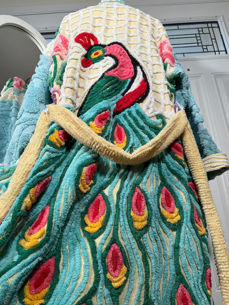3XL Plush and Gorgeous “morning Peacock” Vintage Chenille Bathrobe Upcycled From Hand Tufted ... | Etsy (US)