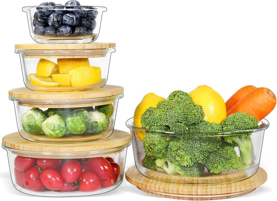 Urban Green Glass Food Container with Bamboo Lid, Glass food storage Containers with Lids, Glass ... | Amazon (US)
