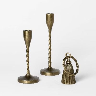 3pc Metal Taper Candle Holders and Candle Snuffer Set Gold - Threshold™ designed with Studio McGee | Target