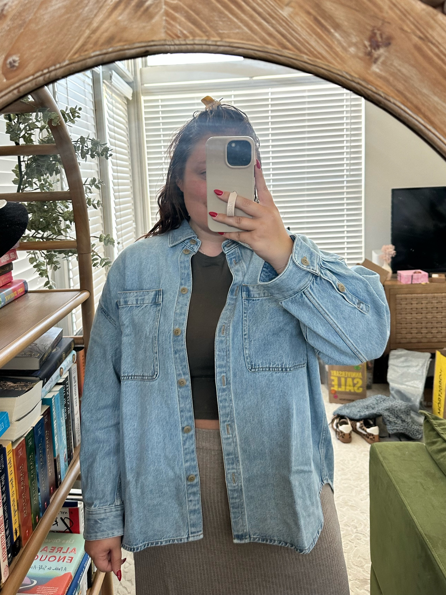 Denim shirt jacket that feels like true denim and love the slightly oversized fit without being too big! Long enough in the back to cover the booty too! Wearing size xxl

#LTKFindsUnder100 #LTKxNSale #LTKStyleTip