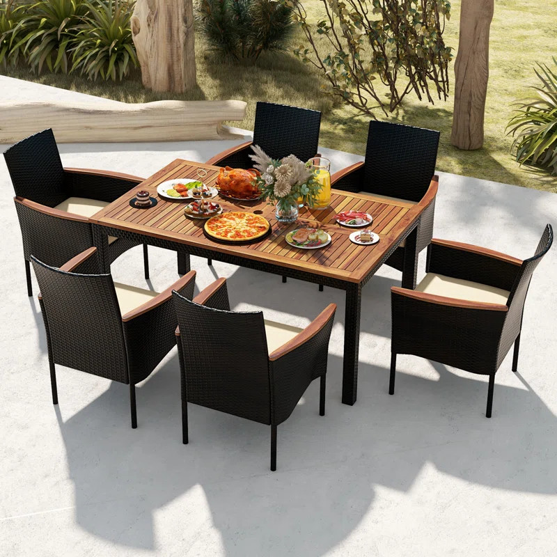 Kristain 6 - Person Rectangular Outdoor Dining Set with Cushions | Wayfair North America