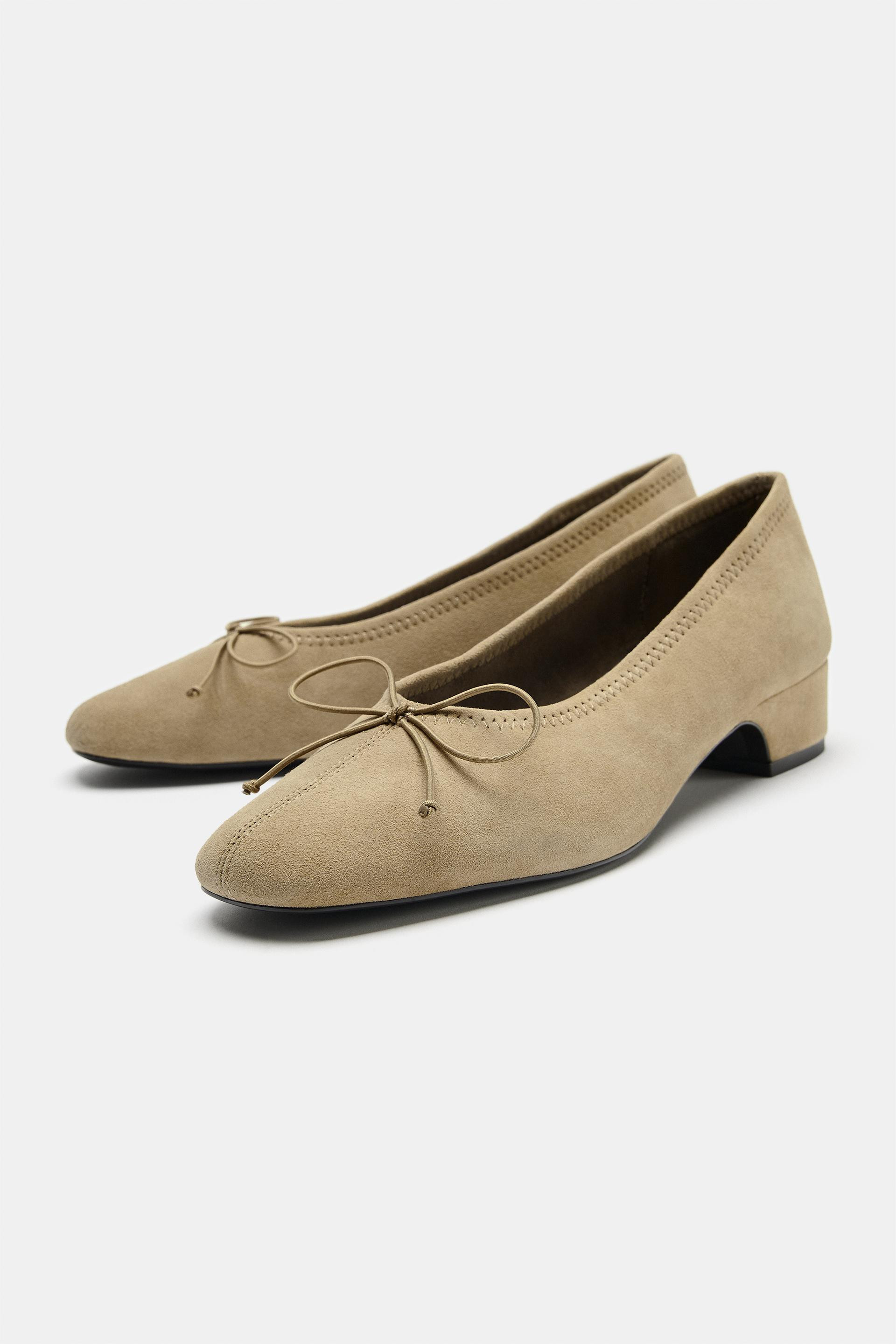 Zara - Suede Heeled Ballet Flats - Sand Brown - 7 - Woman | Zara UK