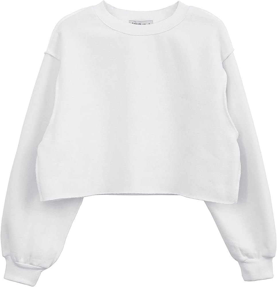 Amazhiyu Women Cropped Sweatshirt Long Sleeves Pullover Fleece Crop Tops | Amazon (US)