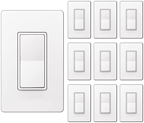 [10 Pack] BESTTEN Single Pole Decorator Wall Light Switch, 15A 120/277V, On/Off Paddle Rocker Int... | Amazon (US)