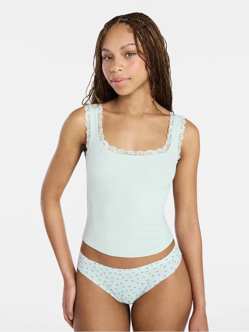 No Boundaries Fit Stretch Lace Trim Tank Top, Women's XS-XXXL | Walmart (US)