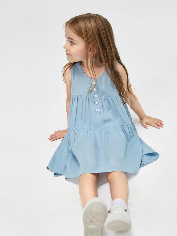 SHEIN BASICS Toddler Girls Fake Button Ruffle Hem Smock Dress | SHEIN