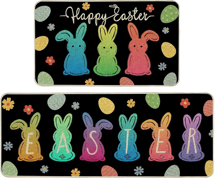 Happy Easter Rabbits Kitchen Mats for Floor Set of 2, Bunny Easter Kitchen Rugs for Home Party De... | Amazon (US)