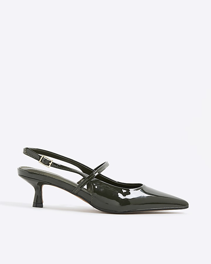 Khaki Patent Slingback Kitten Heels | River Island UK & IE