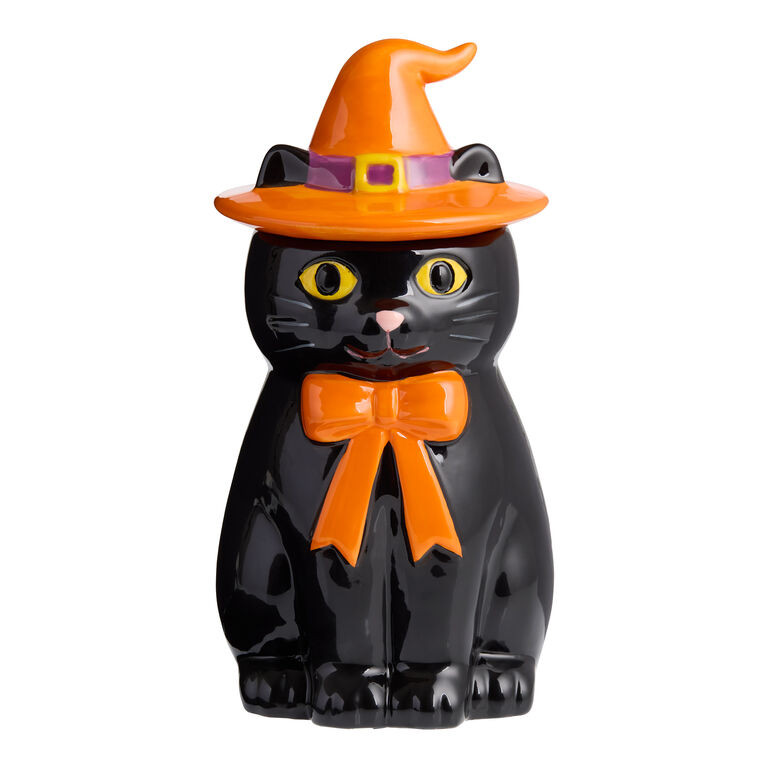 Small Black Wizard Cat Hand Painted Figural Cookie Jar | World Market