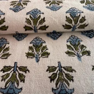 Blue Green Block Print Fabric Cotton Fabric by the Yard | Hand Block Printed Curtain & Upholstery... | Etsy (Global)