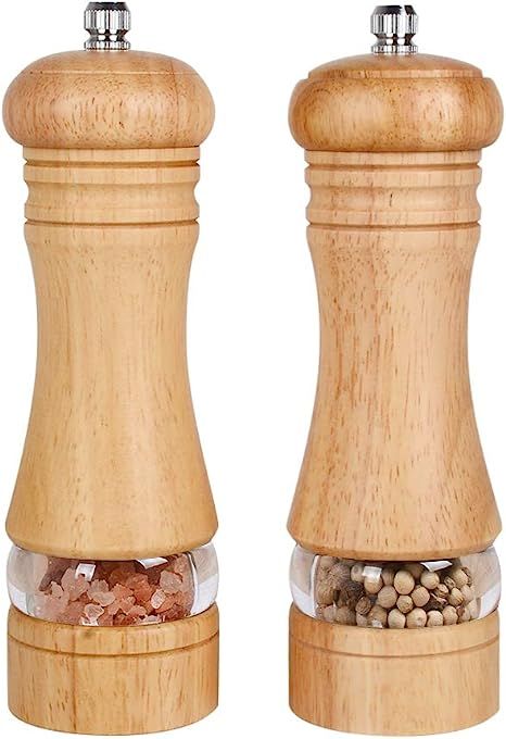 Haomacro Salt and Pepper Grinder Set, Wood Pepper Mills,Wooden Salt Grinders Refillable Manual Pe... | Amazon (US)
