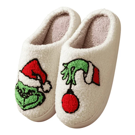 BERANMEY Christmas Reindeer Slippers for Womens Mens Plush Warm Santa Claus Slippers Fuzzy House ... | Walmart (US)