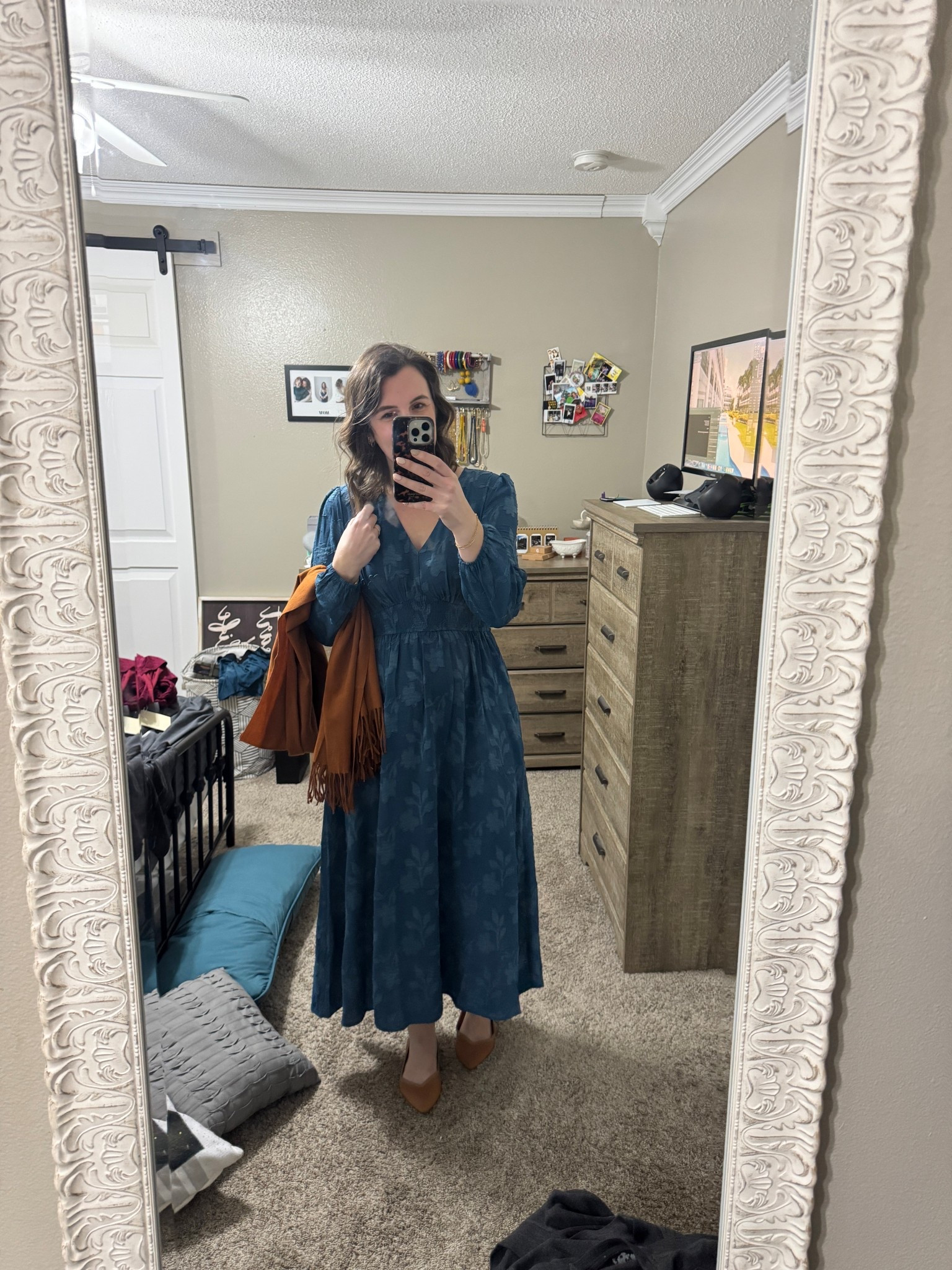 Teal long sleeved dress + wrap for a cold weather wedding or event. I’m in a medium  

#LTKOver40 #LTKmomlife #LTKSeasonal