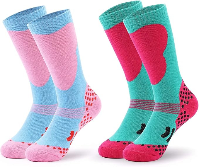 KUYOU Kids Ski Socks, 2 Pair Warm Long Knee High Snow Winter Skiing Snowboarding Skating Socks fo... | Amazon (US)