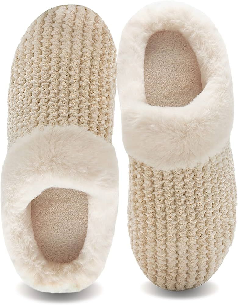 Women's Memory Foam Slippers Comfort Wool-Like Plush Fleece Lined House Shoes for Indoor & Outdoor | Amazon (US)