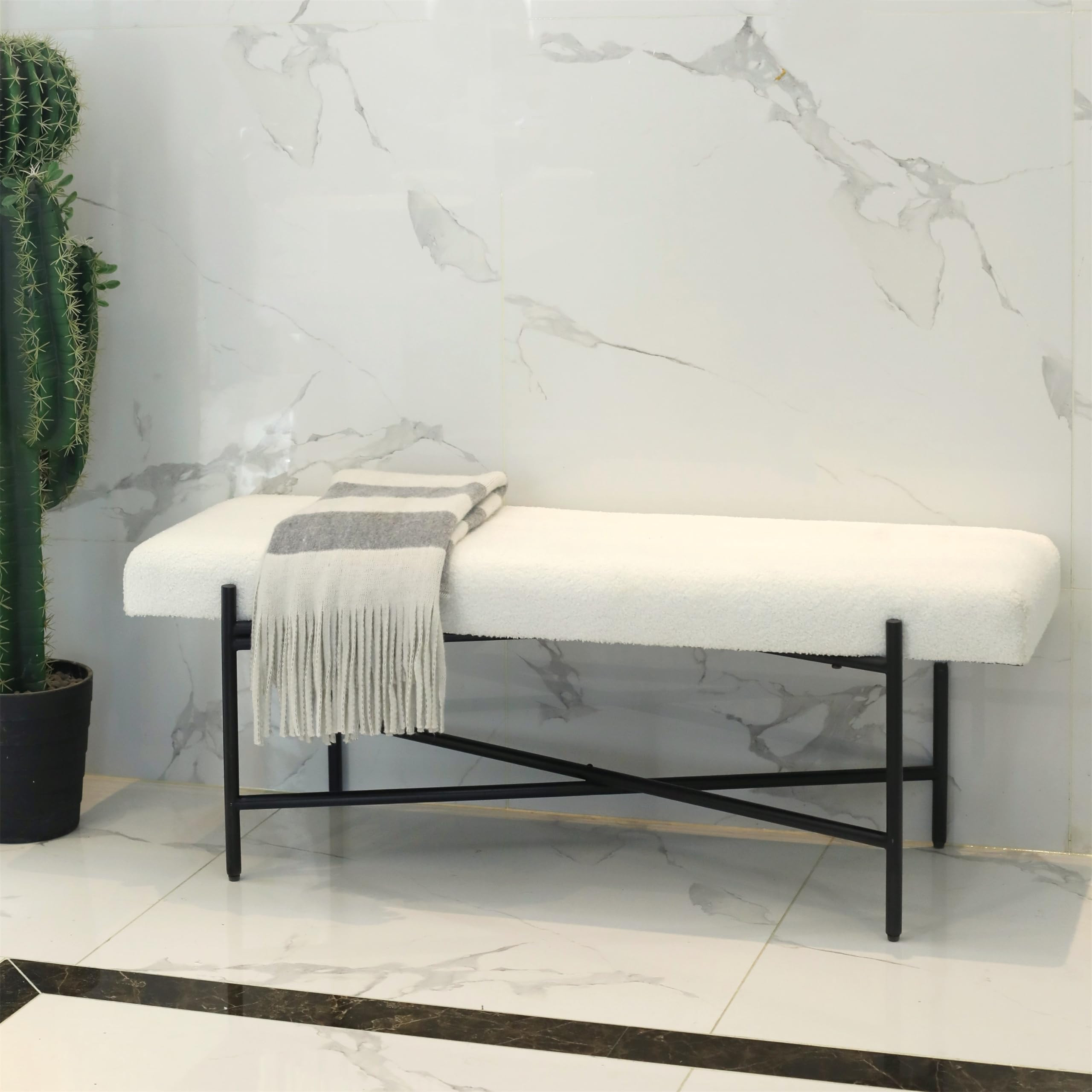 Cheungs Tingri Modern White Cushion Top Entryway Bench | Amazon (US)