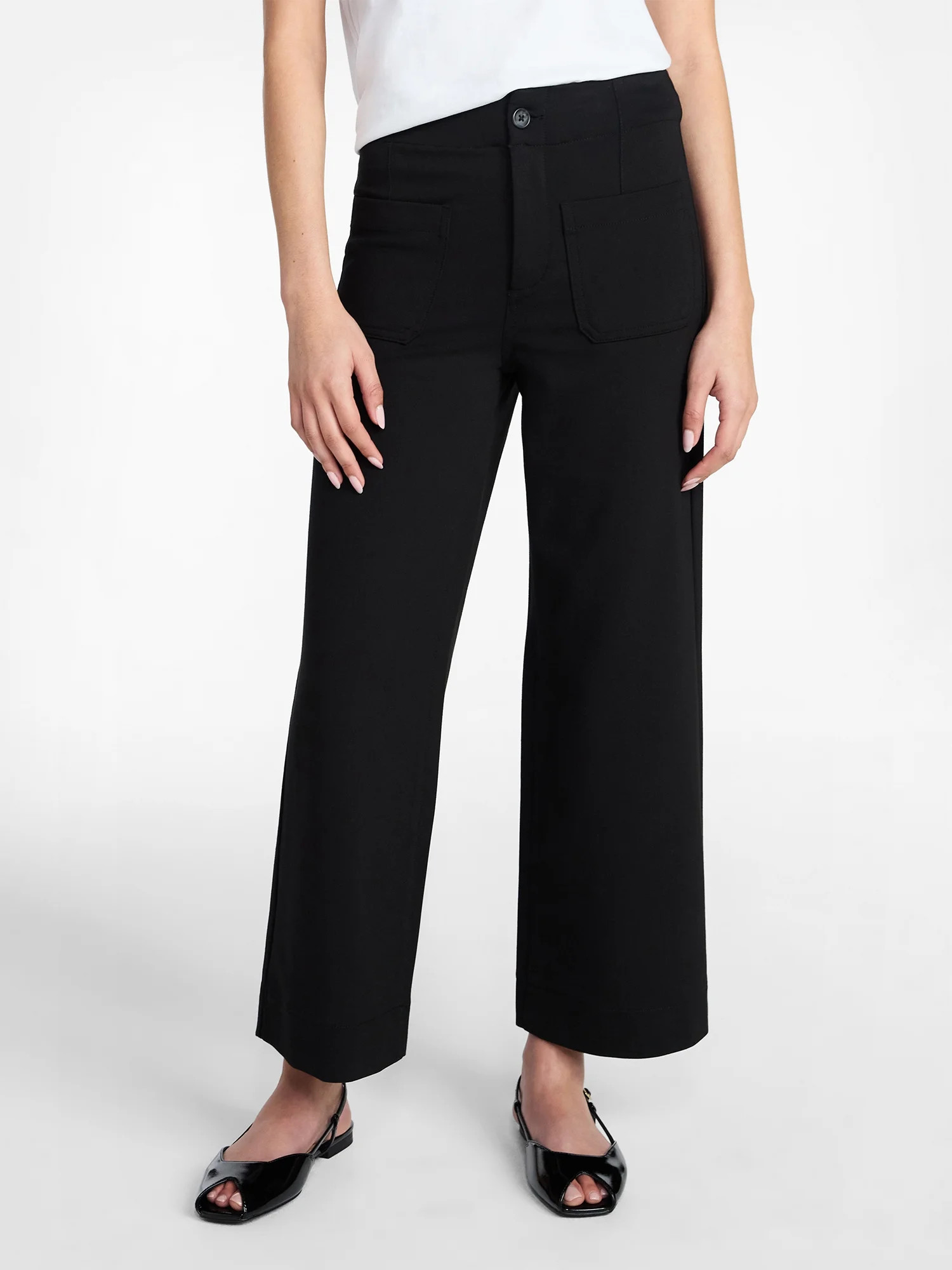 Time and Tru Women's Ponte Knit Patch Pocket Pants, 28" Inseam, Sizes 0-20 | Walmart (US)