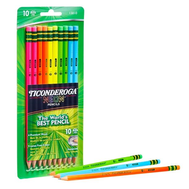 Ticonderoga Pencils, #2 Pre-Sharpened Pencils, Assorted Neon Colors, 10 Ct - Walmart.com | Walmart (US)