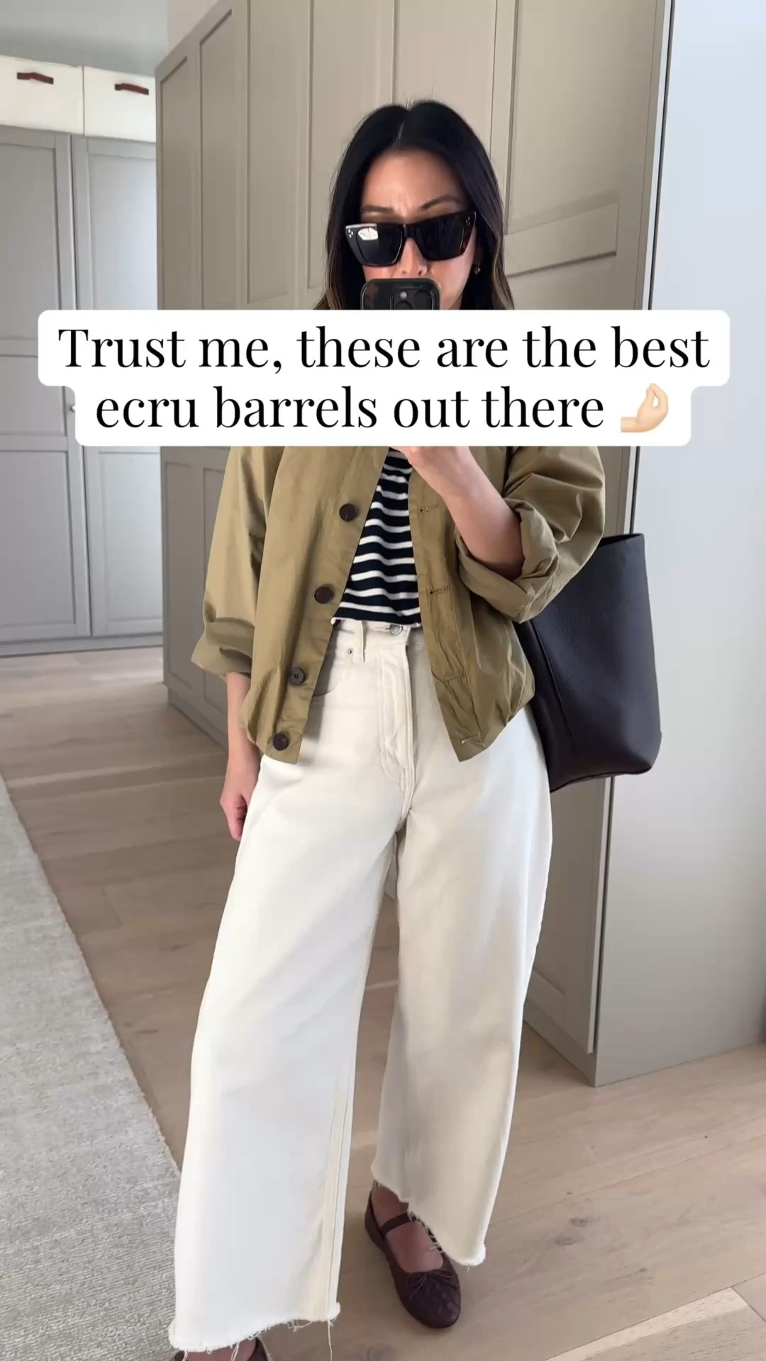 I’ve been wearing these ecru barrels for years 👏🏼 they’re the best. So comfy, perfect weight & stunning ecru color. Just size up- I did cut the hems.

The $70 Zara jacket that you can throw and go. Simple, effortless. 

Zara jacket xs
Kule tee medium
Everlane curve jean 26, cut hems
Loeffler Randall flats 5.5
Quince bag
Celine sunglasses 
Electric Picks earrings
Dorsey James necklace 15”

Spring outfits 2026, petite style

#LTKootd #LTKmomlife #LTKPetite