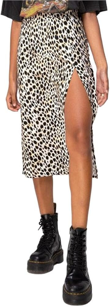 Women's Casual High Waist A-Line Midi Skirt Leopard Print Side Slit Design | Amazon (US)