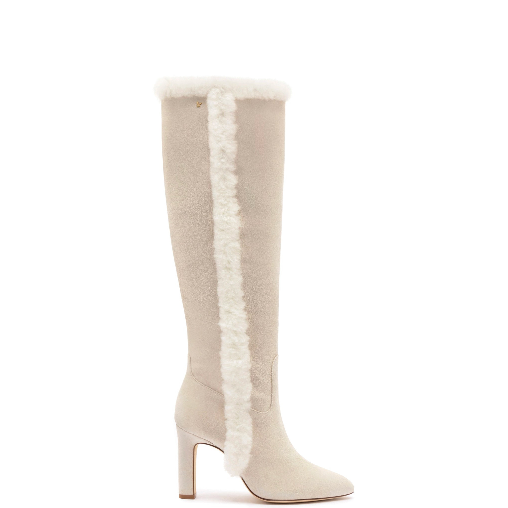 Cindy Hi Faux Fur Boot In Grey Mushroom Suede and Natural Shearling | Larroude