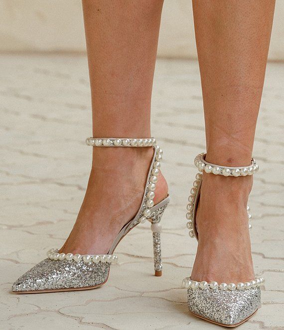 x Nicola Bathie Bebe Ankle Strap Glitter Pearl Detailing Pumps | Dillard's
