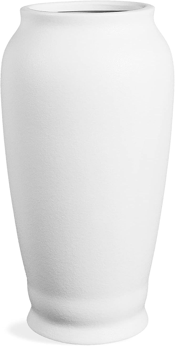 CERANEE Modern Ceramic Vase for Large Bunch of Flowers & Tall Pampas Grass, 9.5 Inch, Matte White | Amazon (US)