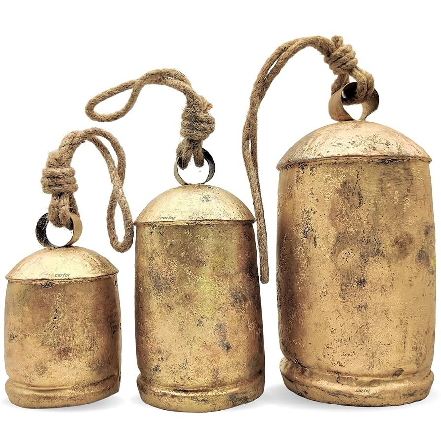 Shabby Chic Set of 3 Country Rustic Style Bells Handmade Metal Harmony Christmas Hanging Cow Bell... | Amazon (US)