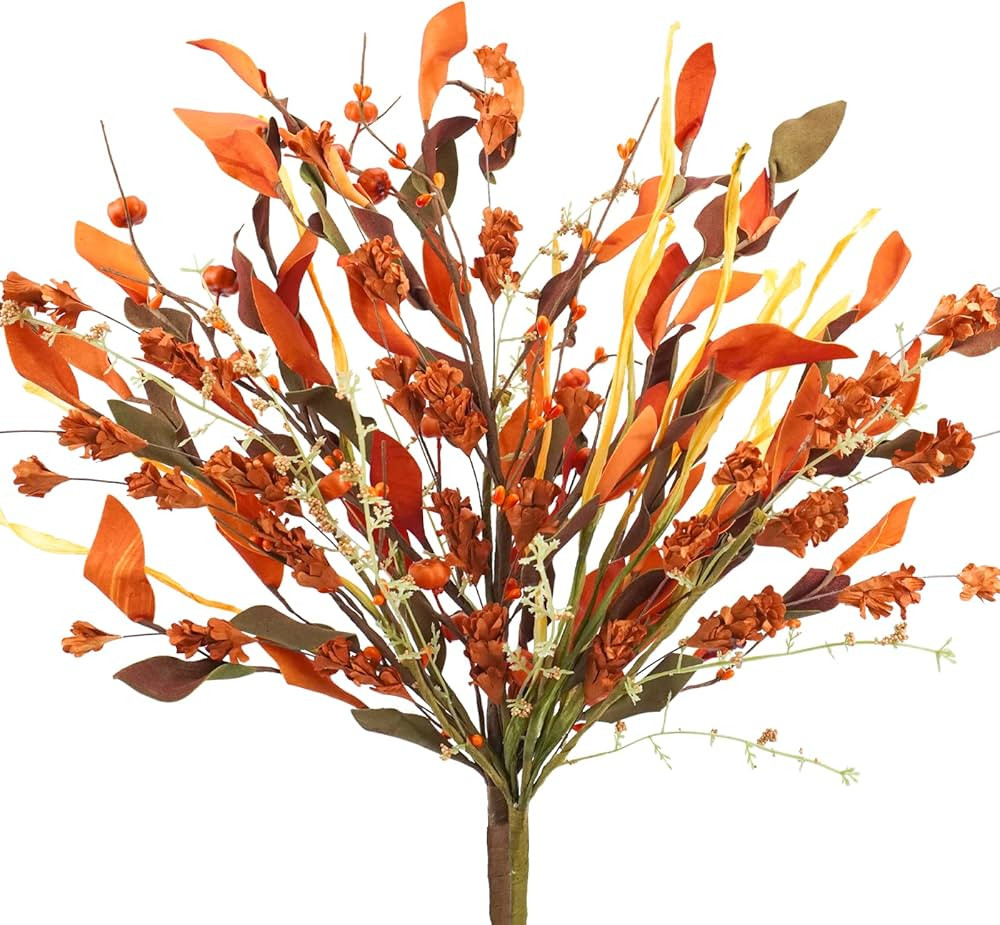 Uieke 2PCS Artificial Fall Flowers Arrangement with Small Pumpkin, Fall Stems Fake Autumn Leaves for Home Festive Harvest Fall Wedding Bouquet Party Thanksgiving Centerpiece Decorations | Amazon (US)