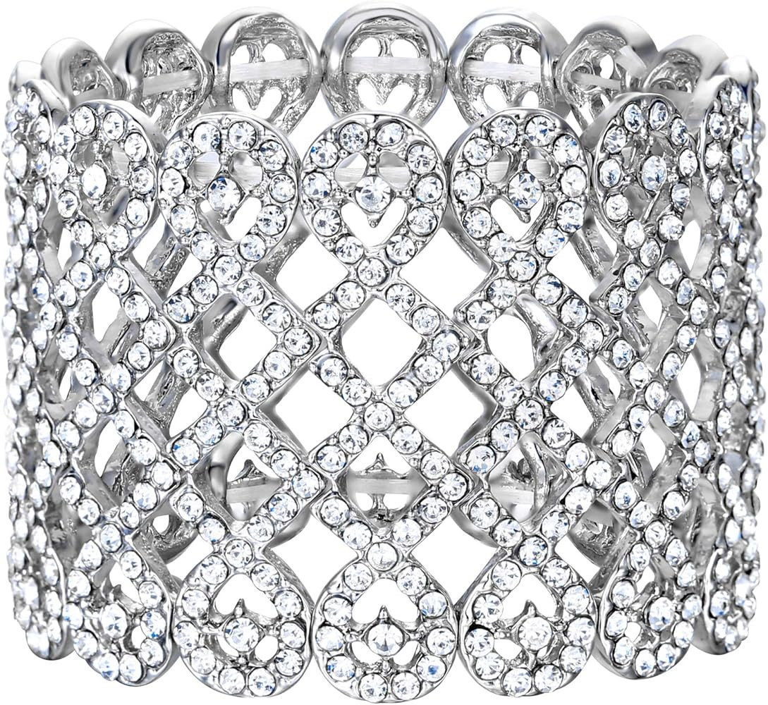 EVER FAITH Art Deco Love Knot Wide Stretch Bridal Bracelet Austrian Crystal | Amazon (US)