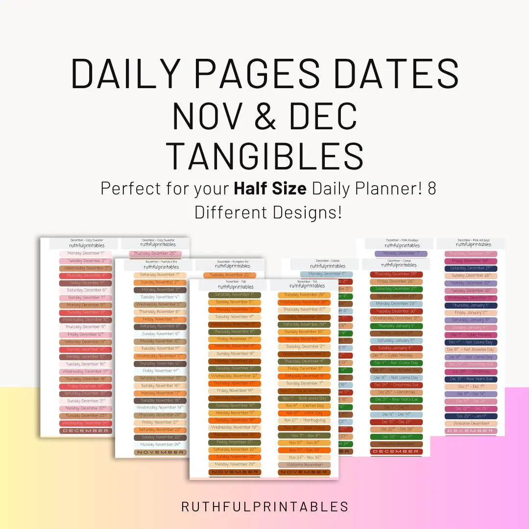 November & December 2025 Daily Pages Dates HALF Size TANGIBLE - Etsy | Etsy (US)