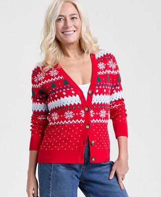 Holiday Lane Women's Fair Isle Cardigan, Macy's Exclusive - Macy's | Macy's