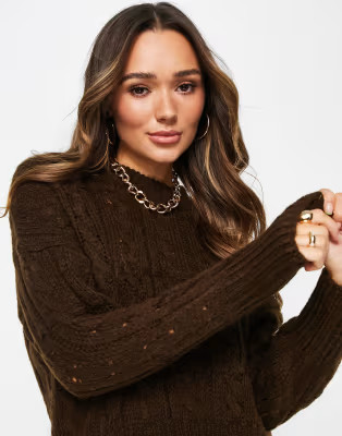 ASOS DESIGN open stitch sweater in cable in brown | ASOS (Global)