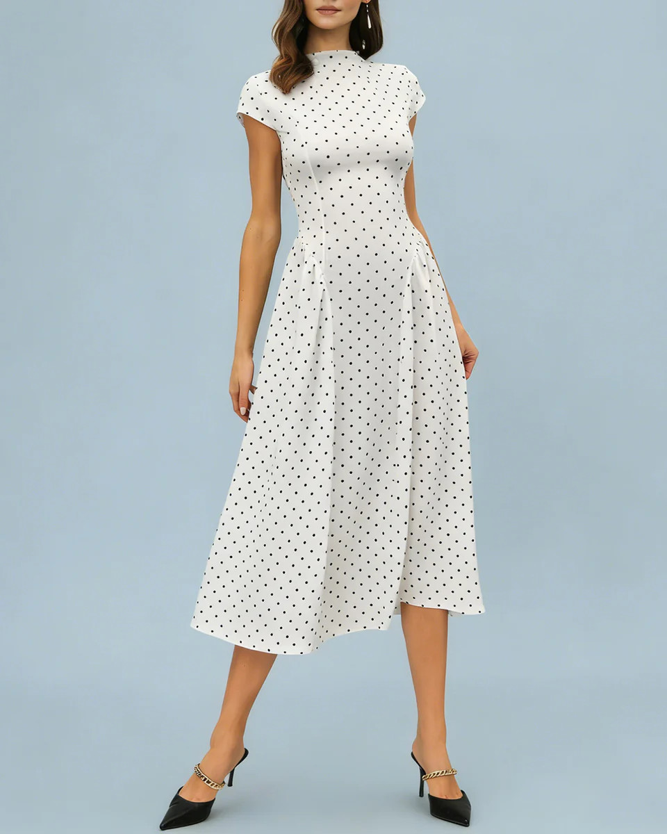 White Turtle Polka Dot Maxi Dress | rihoas.com