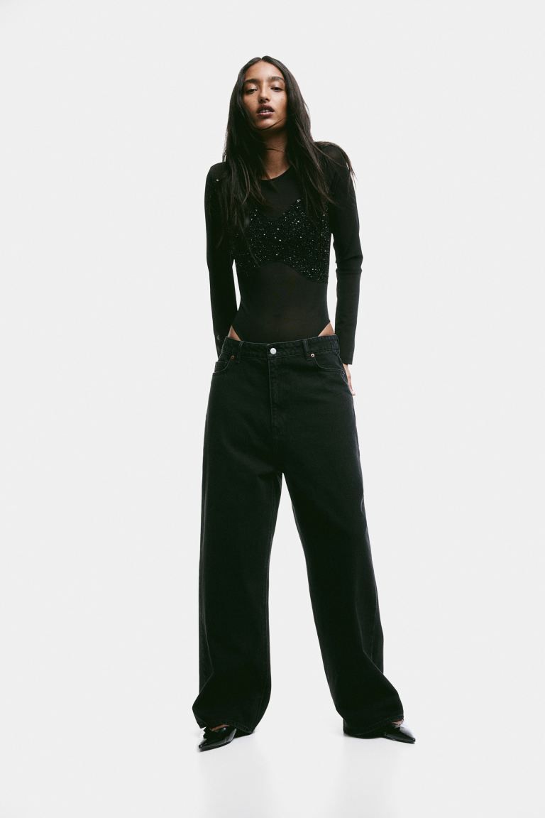 Bead-detail Mesh Bodysuit - Black - Ladies | H&M US | H&M (US + CA)