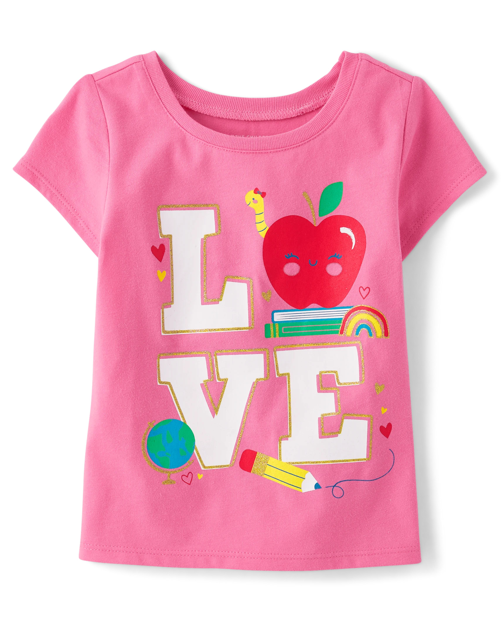 Baby And Toddler Girls Love Apple Graphic Tee - peony petals | The Children's Place